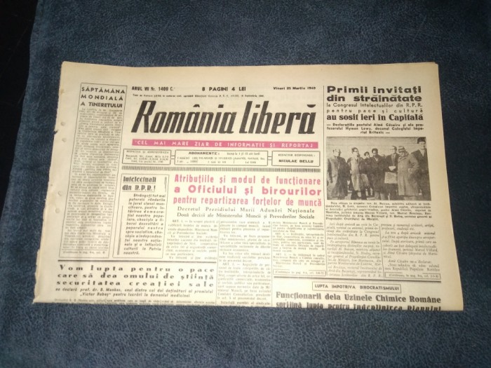 ZIARUL ROMANIA LIBERA 25 MARTIE 1949
