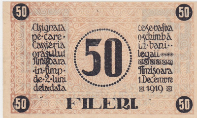 ROMANIA ASIGNATA TIMISOARA 50 FILERI 1919 XF foto