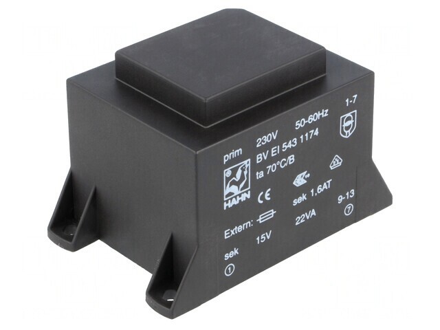 Transformator &icirc;ncapsulat 22VA 230V 15V PCB