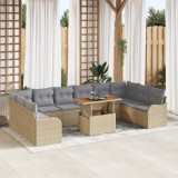 Set de canapea de grădină vidaXL de 11 piese cu perne Bej Ratan PE Acacia