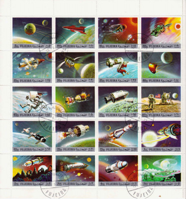 1972 Fujeira &amp;quot;Misiuni -spatiul cosmic&amp;quot; ,Mi. 957/976 , serie 20 v. in bloc,stamp. foto