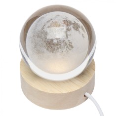 Lampa LED Decorativa, Flippy, cu Bila de Cristal cu Diametru 6cm, Model Luna 3D, Alimentare USB, Suport din Lemn, Lumina Alb Cald foto