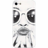 Husa silicon pentru Apple Iphone 5c, Black And White Portrait Blonde Model In Fashion Sunglasses