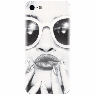 Husa silicon pentru Apple Iphone 8, Black And White Portrait Blonde Model In Fashion Sunglasses foto