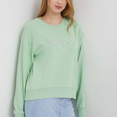 Pepe Jeans bluza femei, culoarea verde, cu imprimeu