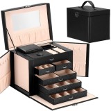 Cutie depozitare si organizare bijuterii, piele ecologica + velur, 26 x 21,5 x 19 cm, negru Household NewTrend