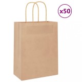 vidaXL Pungi de h&acirc;rtie 50 buc cu m&acirc;nere maro 21x11x28 cm