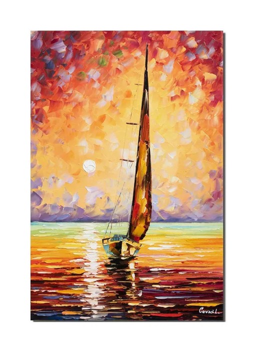 Tablou pictat manual birou, hol, living, dormitor, Velier, 60x40cm ulei pe panza in cutit efect 3D, gata de agatat pe perete