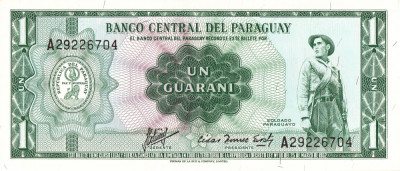 Bancnota Paraguay, 1 Guarani (circa 1963, revers: Palatul Legislativ), UNC foto