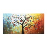 Tablouri pictate manual living, birou, Bucurie, copacul vietii, 140x70cm ulei panza, gata de expus pe perete