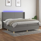 vidaXL Pat cu arcuri, saltea și LED, gri &icirc;nchis, 200x200 cm, textil