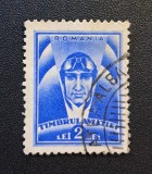 Rom&acirc;nia Regat "Timbrul Aviației / Aviator" (1931&ndash;1932) - 2 LEI Albastru-Cobalt cu Ștampilă Poștală "ALBA IULIA" (Dintelat, Ștampilat) RO1