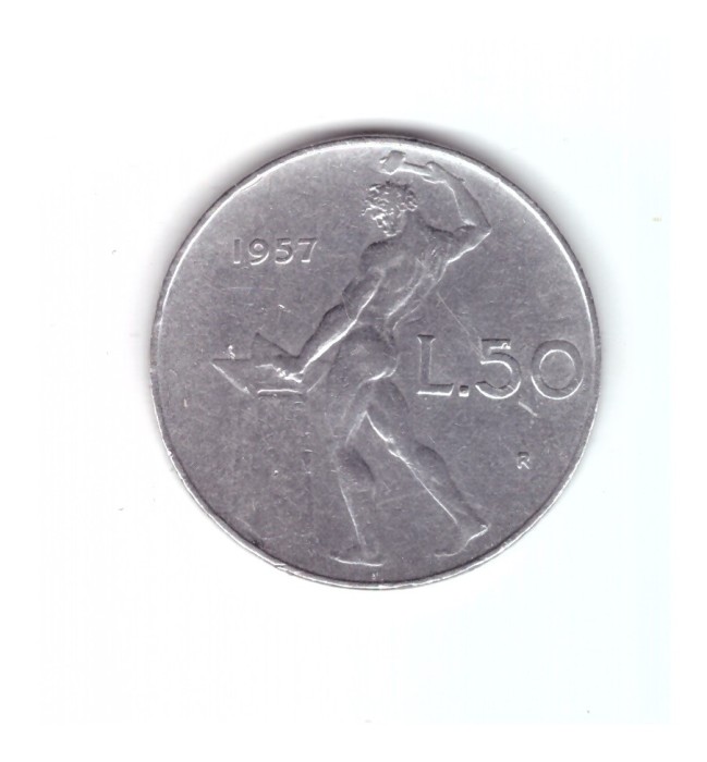 Moneda Italia 50 lire 1957, stare foarte buna, curata