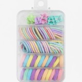 Cumpara ieftin Set 2 cutii accesorii par cu elastic 2 cm, elastic spiralat, elastic subtire si 10 cleme flori multicolor