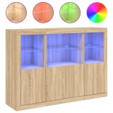 Cumpara ieftin Servanta cu lumini LED, 3 buc., stejar sonoma, lemn prelucrat