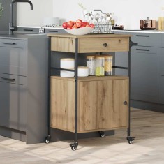 vidaXL Troler de Bucătărie Stejar Artisan și Negru 56 x 43 x 89.5 cm 871667