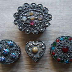 Lot 4 cutiuțe vechi metal, handmade