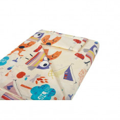 Lenjerie patut bebe, SomnART, cearceaf pat 60x120x10 cu elastic, cearceaf pilota 80x110, perna joasa 20x35, Bufnite Mari