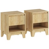 HOMCOM Set de 2 noptiere &icirc;nguste, măsuță auxiliară compartiment deschis 1 sertar, panouri canelate 43x40x55cm natural | Aosom Romania