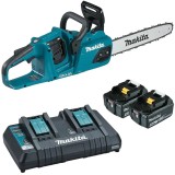 Drujba (fierastrau) cu lant pe acumulator Makita DUC355PT2,2 X 18 V,lungime lama 35 cm,viteza lant 20 m/s,pas lant 3/8,canelura lant 1.1 mm,contine 2