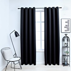 Gossi draperii opace cu inele metalice, 2 buc., negru, 140 x 225 cm