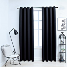 vidaXL Draperii opace cu inele metalice, 2 buc., negru, 140 x 175 cm