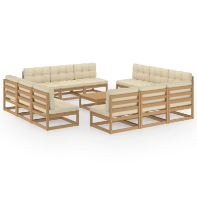 Set mobilier de gradina cu perne, 13 piese, lemn masiv de pin foto