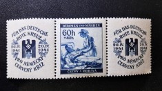 Boemia și Moravia 1941 Crucea Roșie Triptic Orizontal Timbru 60h+40h Asistentă &Icirc;ncadrat de 2 Cupoane Comemorative MNH Neștampilat - A0029