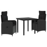 vidaXL Set masă de canapea cu pernă cu pernă 3 pcs Negru 3422472