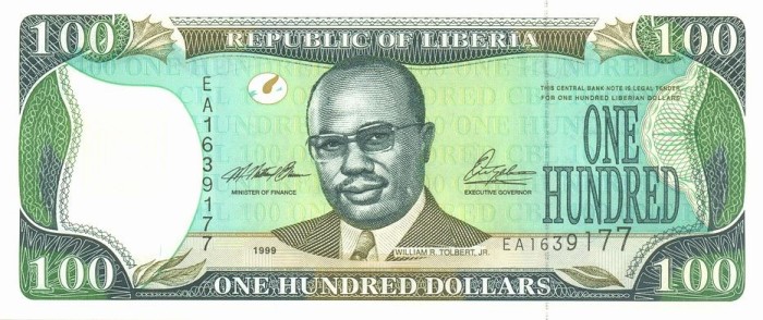 LIBERIA █ bancnota █ 100 Dollars █ 1999 █ P-25a █ UNC █ necirculata