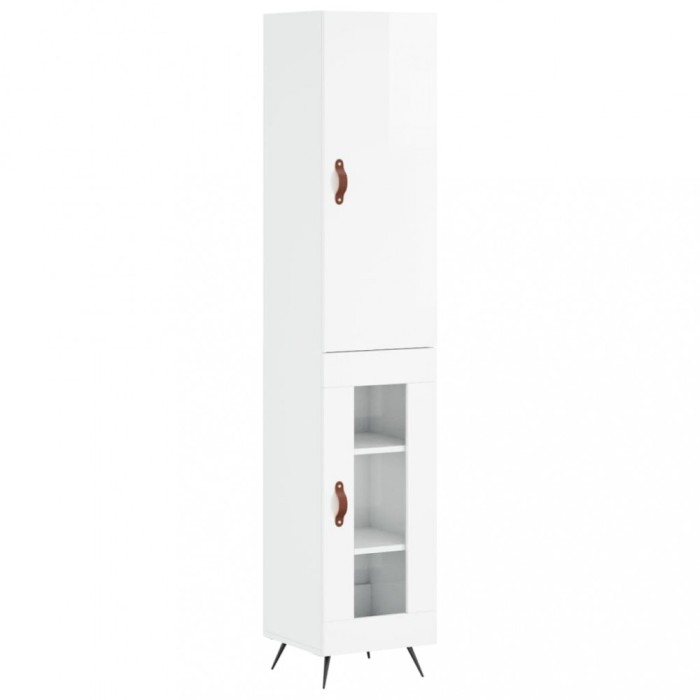 Dulap inalt, alb extralucios, 34,5x34x180 cm, lemn prelucrat
