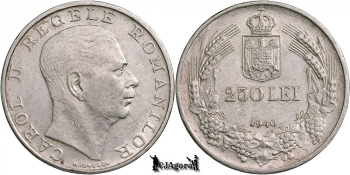 1940, 250 Lei - Carol al II-lea - Regatul Rom&acirc;niei | KM 57