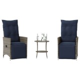 vidaXL Set bistro 3 piese cu perne, gri, poliratan