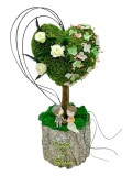 Aranjament floral personalizabil, mediu 38 cm, tip copacel sau pomisor in forma de inima cu muschi si licheni naturali stabilizati, miniroze criogenat, Eventissimi&reg;