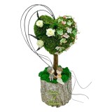 Aranjament floral personalizabil, mediu 38 cm, tip copacel sau pomisor in forma de inima cu muschi si licheni naturali stabilizati, miniroze criogenat