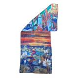 Esarfa tip sal doua fete pictata NA, Dacali, matase, portocaliu/rosu, 180x70cm