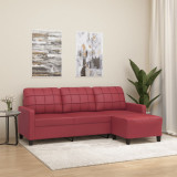 VidaXL Canapea cu 3 locuri și taburet, roșu vin 180 cm piele ecologică