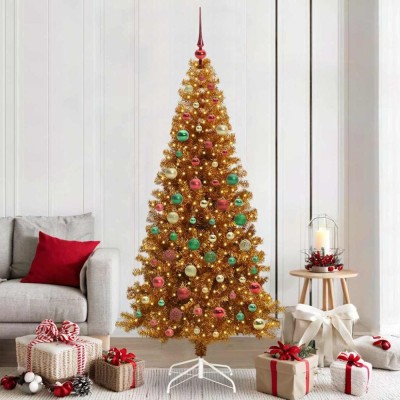 vidaXL Brad de Crăciun cu 300 LED cu suport Auriu 210 cm PET 3396642 foto