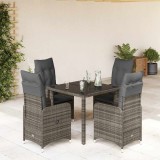 VidaXL Set bistro de grădină cu perne, 5 piese, gri, poliratan