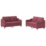 Set canapea cu perne, 2 piese, rosu vin, material textil