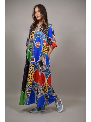 ROCHIE LUNGA CU BUZUNARE IMPRIMEU MANECA SCURTA MIRAGERO TALIE UNICA Multicolora foto