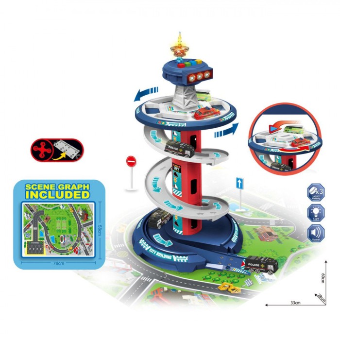 Garaj Auto, Pista Circulara, Turn de Control, Sunet și Lumini, Set 26 Piese, Multicolor