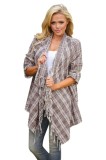 A739-881 Cardigan in carouri accesorizat cu franjuri