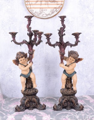 Set sfesnice cu doi ingerasi din rasini speciale OAR546 foto