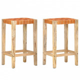 vidaXL Scaune de bar, 2 buc., maro, 75 cm, piele naturală