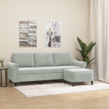 Canapea cu 3 locuri si taburet, gri deschis, 180 cm, catifea GartenMobel Dekor, vidaXL