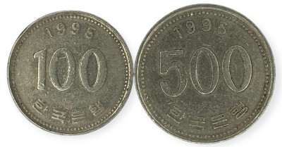 Coreea de Sud , lot 11 - 100 + 500 Won 1995 foto