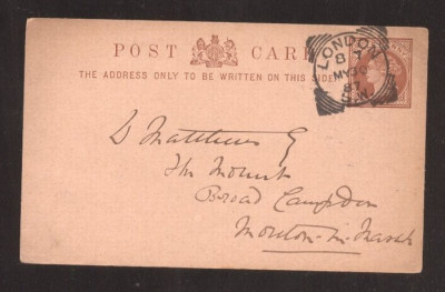 Great Britain 1887 Postcard Victorian Stationery London Squared Circles D.299 foto