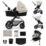 Carucior multifunctional Kinderkraft Moov 2 4in1, Gri, cu Scoica Auto Mink Pro i-Size, 27kg
