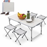 Set masa cu 4 scaune pentru camping, inaltime masa reglabila, 120x60x70/62/55 cm, aluminiu